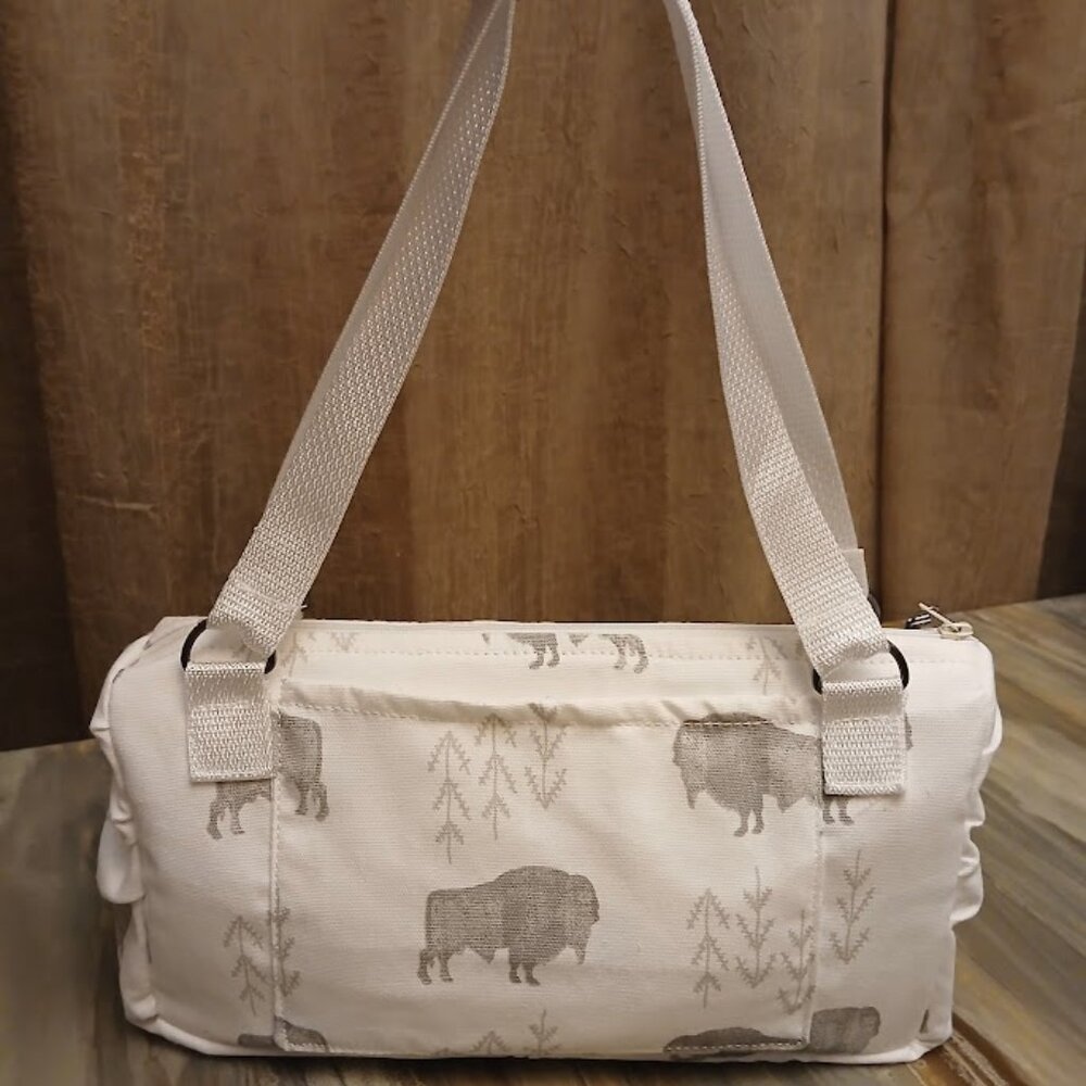 New Canvas Aztec Buffalo Shoulder Bag Purse Gray White Western Tote Handbag